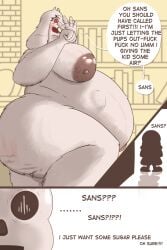 absurd_res belly big_belly blush breasts cellulite comic embarrassed female hi_res hyper hyper_belly mcerror nude overweight pregnant slightly_chubby speech_bubble surprise text toriel undertale_(series)