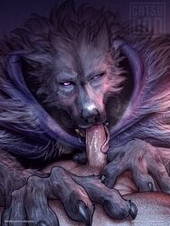 2022 3:4 anthro blaidd_(elden_ring) canid canine canis catsudon claws duo elden_ring fellatio fromsoftware fur furry furry_only genitals male male/male male_only mammal oral penile penis sex tongue tongue_out video_games wolf yaoi