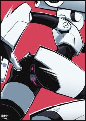 2022 action_pose anthro anus black_body blackboltlonewolf border english_text female genitals hi_res humanoid jessie_(blackbolt) machine markings pink_background pose pussy rear_view robot robot_humanoid running signature simple_background solo synthetic text triangular_anus white_body