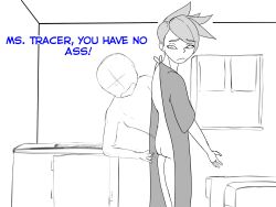 background bare_ass freesphinx gown king_of_the_hill looking_back monochrome overwatch small_ass standing text tracer