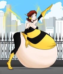 1girls avengers belly big_belly breasts brown_hair cleavage female female_only huge_belly hyper_pregnancy janet_van_dyne marvel marvel_comics massive_belly pregnant saburox solo struggling_to_fly the_avengers:_earth's_mightiest_heroes wasp_(earth's_mightiest_heroes) wasp_(marvel)