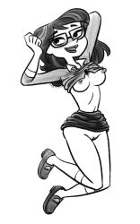 1girls abdomen areolae artist_signature black_and_white breasts ellody_(tdi) female female_focus female_only glasses lhk midriff nipples partially_clothed pussy shirt_up skirt skirt_up solo solo_female solo_focus the_ridonculous_race thighs total_drama_island