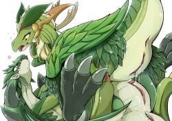 anus blush capcom claws dragon dragonmaid_luft duel_monster duo female female/female feral flying_wyvern genitals hair hi_res konami monster_hunter nude pussy rath_wyvern rathian scales smile video_games wings wyvern yu-gi-oh!