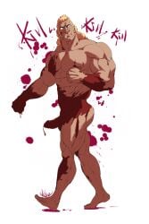 abs ass bara barazoku big_biceps big_muscles big_pecs big_penis blonde_hair blood bloody_penis blue_eyes brock_samson covered_in_blood gore half-erect male male_only manly muscular_male pecs venture_brothers