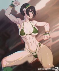 1girls abs aged_up alternate_age alternate_breast_size alternative_age anklewear arttoru avatar_the_last_airbender bikini black_hair casual female female_only fit_female human large_breasts micro_bikini muscular muscular_female older pale_skin solo straight_hair swimsuit swimwear taller_girl toph_bei_fong wristwear