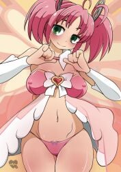 blush cinnamon6 erect_nipples erect_nipples_under_clothes female green_eyes huniepop kyu_sugardust large_breasts pink_hair pink_panties smile solo twintails wide_hips wings