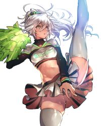 alternate_hairstyle breasts cheerleader guilty_gear leg_up oro_(sumakaita) ramlethal_valentine thick_thighs thighhighs