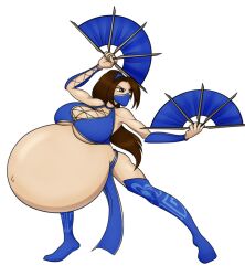 1girls 2d belly big_belly big_breasts breasts brown_hair cleavage fat female huge_belly hyper_pregnancy kitana large_breasts mortal_kombat pregnant riddleaugust underboob