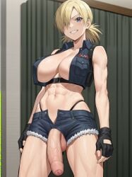 abs ai_generated athletic athletic_female big_penis blonde_hair blue_eyes bottom_view cropped_shirt female fingerless_gloves foreskin futa_only futanari hair_over_one_eye hellsing hjqjjwbeb huge_balls huge_cock intersex looking_at_viewer penis seras_victoria shorts six_pack solo solo_female solo_focus taker_pov uncircumcised uncut vampire vampire_girl variant