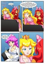 3girls arguing bbmbbf cheating_wife mario_(series) nintendo page_5 palcomix peach_x_wendy_5_(comic) pink_dress princess_peach red_dress super_mario_bros. toadette toon.wtf wendy_o._koopa white_clothing