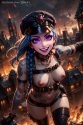 1girls absurdres ai_generated arcane arcane_jinx belt big_breasts blue_hair breasts bullet celebrity choker cleavage crazy_girl detailed evil_smile exposed exposed_breasts female female_only gloves high_quality highres hourglass_figure jinx_(league_of_legends) latex league_of_legends leak leaked leather logart looking_at_viewer naked naked_female nazi necklace nipples nude nudity purple_eyes riot_games seductive sensitive small_breasts smile smiling solo stable_diffusion tagme tattoo twin_braids white_skin yandere