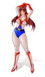 1girls bodysuit brown_hair erect_nipples gaiking gaiking:_legend_of_daikuu_maryuu high_heels large_ass large_breasts latex latex_suit midori_fujiyama nipples retro_artstyle see-through shoes skin_tight zen_and_retro