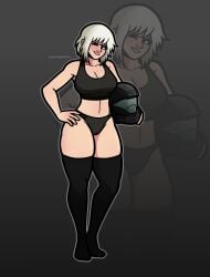 bra captainspades fair_skin female female_only full_body halo_(series) hand_on_hip helmet large_thighs matching_underwear military_girl odst panties pinup propaganda skull_crushing_thighs solo solo_female tagme thigh_high_socks underwear unsc white_hair wink