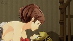 2girls 3d aegis_(persona) aigis_(persona) all_fours android animated ass_grab bed blonde blonde_hair breast_grab breast_grab_from_behind breasts brown_hair cuddling female female_only female_protagonist_(persona_3) fingering humanoid kissing kissing_neck kotone_shiomi lesbian lesbian_kiss lesbian_sex lesbians nude persona persona_3 princeluca robot robot_girl sleeping sleeping_on_person sound straddling tagme video wholesome yuri