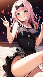 1girls ai_generated black_hair blue_eyes breasts cum cum_in_pussy cum_inside cum_on_body cum_on_breasts female female_only fujiwara_chika human kaguya-sama_wa_kokurasetai_~tensai-tachi_no_renai_zunousen~ medium_butt pink_hair pussy semen solo thighs