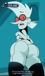 1milf back_view english_text goggles gosgoz looking_back milf my_life_as_a_teenage_robot nora_wakeman short_hair thick_thighs white_hair