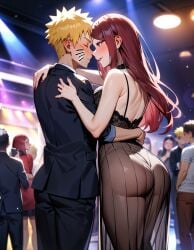 ai_generated black_dress blonde_hair club long_hair milf mother_and_son naruto red_hair rtxfus seductive uzumaki_kushina uzumaki_naruto