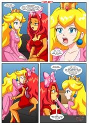 3girls bbmbbf english_text forgiven kissing mario_(series) nintendo page_7 palcomix peach_x_wendy_5_(comic) princess_peach sfw super_mario_bros. toadette toon.wtf wendy_o._koopa yuri