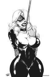 arms_behind_back asphyxiation big_breasts black_cat_(marvel) bodysuit bondage choker cleavage clenched_hand drooling felicia_hardy female female_only femsub hanged helpless_superheroine latex lipstick marvel marvel_comics monochrome spider-man_(series) submissive_and_breedable superheroine thick_thighs thighs