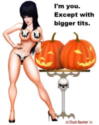 1girls 2010 actress breasts cassandra_peterson celebrity chuck_bauman cleavage elvira elvira:_mistress_of_the_dark eyeshadow female female_only halloween high_heels hourglass_figure jack-o'-lantern lipstick makeup nail_polish real_person sling_bikini solo tagme