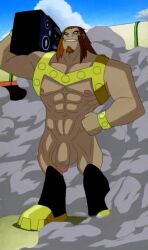 balls bara big_penis boombox dc dc_comics facial_hair flaccid male male_only mammoth_(dc) muscles muscular penis renachos screenshot_edit smoke solo solo_male teen_titans