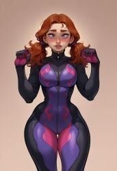 1girls ai_generated auburn_hair bodysuit catsuit cosplay costume female female_focus female_only large_breasts latex pokemon pokemon_(species) pokemon_costume red_hair salazzle_(cosplay) solo twintails