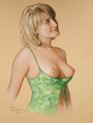 1girls allison_mack areolae artist_signature bangs belly blonde_hair blue_eyes breasts breasts_out celebrity drawn earrings ernie_centofanti exposed exposed_breasts female human light-skinned_female light_skin looking_away looking_to_the_side medium_breasts medium_hair navel nipples pinup realistic simple_background smile solo straight_hair