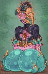 ass big_ass bubble_butt diamoreting female gold_(metal) khora_(warframe) metallic_body sitting_on_another warframe