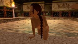 3d casual female fully_nude game_mod getting_out_of_pool human lara_croft lara_croft_(classic) mod nude nude_female nudist pale_skin pool swimming tomb_raider tomb_raider_remastered