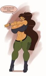 1girl 1girls annon axel_(tdi) big_lips bimbo breasts brown_eyes brown_hair buff buff_female ear_piercing earrings english english_text female female_focus female_only full_body fully_clothed green_eyeshadow hair high_heel_boots high_heels large_ass large_breasts long_brown_hair long_hair looking_at_viewer muscles muscular muscular_female muscular_thighs nipples nipples_visible_through_clothing ponytail spiked_bracelet standing standing_up staring_at_viewer tagme text text_bubble thin thin_female thin_waist total_drama_island total_drama_island_(2023) very_high_heels very_long_hair woman