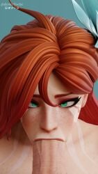 3d blender blowjob blowjob_face deepthroat desess3intes dota_2 fellatio looking_at_viewer red_hair red_hair sucking tagme windranger