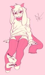 1boy crossdressing cute deltarune desertkaiju eyelashes femboy furry girly glasses male male_only panties pink_background pink_eyes ralsei ralsei_with_white_fur scarf shirt solo stockings thighhighs undertale_(series) white_hair