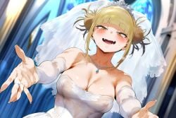 ai_generated big_breasts blonde_hair boku_no_hero_academia breasts church cleavage crying crying_with_eyes_open himiko_toga my_hero_academia seapine toga_himiko wedding_dress wedding_veil yellow_eyes