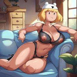 1girls adventure_time aegis999_(artist) ai_generated big_breasts blonde_hair gilf looking_at_viewer milf minerva_campbell nipples_visible_through_clothing short_hair solo thighs