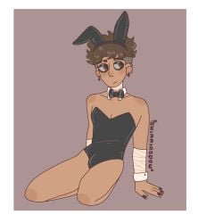 bandage bowtie brown_eyes brown_hair bulge bunny_ears bunnysuit earrings emo femboy goth male male_only nail_polish piercing piercings playboy_bunny sh1mm3rspew