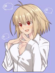 alternate_breast_size arcueid_brunestud big_boobs big_breasts blonde_hair blush boobs breasts breasts_bigger_than_head buttoned_shirt cleavage hirakawa321 huge_boobs huge_breasts large_boobs large_breasts loose_clothes melty_blood red_eyes shirt squeezing_breast tits top_heavy tsukihime type-moon vampire vampire_girl