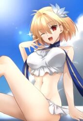 archetype_earth arcueid_brunestud ass big_breasts blonde_hair breasts fate/grand_order female highres huge_breasts large_breasts looking_at_viewer melty_blood red_eyes short_hair swimsuit thighs tsukihime type-moon vampire vampire_girl