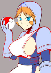 artist_request big_breasts blue_eyes breasts clothing color female female_only female_team_plasma_grunt game_freak gloves holding_pokeball human looking_at_viewer nintendo nipples orange_hair pokeball pokemon pokemon_bw smile smiling_at_viewer solo team_plasma team_plasma_grunt team_plasma_grunt_(female) team_plasma_grunt_(pokemon_bw) unknown_artist