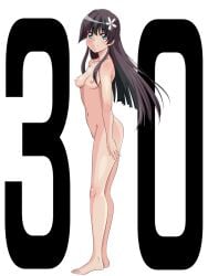 1girls black_hair breasts female female_only flower_in_hair long_hair long_legs medium_breasts nude number saten_ruiko slim_girl teenage_girl teenager to_aru_kagaku_no_railgun to_aru_majutsu_no_index