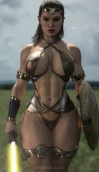 1girls 3d abs alternate_breast_size alternate_costume armwear ass athletic athletic_female big_ass big_breasts bracelet breasts brown_clothing brown_hair cga3d cleavage clothed clothed_female clothing cosplay crossover crossover_cosplay curvaceous curvy curvy_female curvy_figure daisy_ridley dc dc_comics erotichris female female_only fingernails fit fit_female fusion fusion_character holding_object holding_sword holding_weapon light-skinned_female light_skin lightsaber long_fingernails long_nails outside panties rey sand shield sideboob skimpy solo solo_female star_wars sword the_force_awakens the_last_jedi the_rise_of_skywalker thick_thighs thighs thong tied_hair topless topless_female underwear voluptuous voluptuous_female weapon wide_hips wonder_woman wonder_woman_(cosplay) wonder_woman_(series) yellow_lightsaber