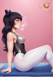 ai_generated big_ass blake_belladonna gym gym_clothes gym_uniform jlullaby_(style) rwby sweat sweating tagme twistedpeach yoga_pants