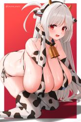 1girls bikini breasts female huge_breasts light-skinned_female light_skin long_hair marota_(imyme_maro) naughty_face original original_character red_eyes thick_thighs white_body white_hair