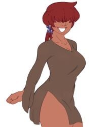 1girls big_ass big_breasts breasts brown_dress busty dress earrings female heart king_of_fighters long_hair long_sleeves looking_at_viewer ponytail red_hair shermie_(kof) smile smiling_at_viewer tan tan_body tan_skin thick thick_thighs thighs tied_hair voluptuous voluptuous_female