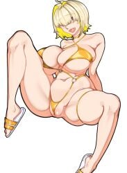 1girls 47_hard bare_arms bare_legs bare_shoulders bare_thighs big_breasts bikini bikini_bottom bikini_top blonde_hair clothed clothing color elegg_(nikke) female female_focus female_only goddess_of_victory:_nikke hi_res large_breasts light-skinned_female light_skin looking_at_viewer open_mouth purple_eyes pussy_visible_through_clothes short_hair solo solo_female tagme thick_thighs