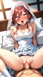 ai_generated angry annoyed annoyed_expression bed bedroom bent_ove black_dress blue_eyes brown_hair cowgirl_position crying cum cum_in_pussy cum_inside cum_on_breasts cum_on_face forced forced_anal forced_sex go-toubun_no_hanayome gritting_teeth happy laying_on_bed long_hair lying lying_on_bed nakano_miku open_legs open_mouth peace_sign saliva small_breasts smaller_female tears trembling violated_heroine violation wedding_dress wedding_veil