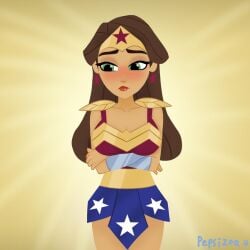 big_breasts big_breasts brown_hair disney disney_channel green_eyes pepsizoa queen_arianna red_lips star_earrings tangled tangled:_the_series wall_armor wonder_woman_(cosplay)