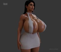 3d bae3 big_breasts bikini black_hair blender breast_veins breasts_bigger_than_head dark_skin dress_lift earings egyptian egyptian_mythology farah gold_earrings hourglass_figure huge_breasts legend_of_queen_opala massive_breasts oiled outfit tan_body voluptuous wet_body wide_hips