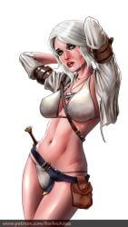 barbachossa breasts cameltoe ciri female green_eyes light-skinned_female panties scar solo the_witcher_(series) the_witcher_3:_wild_hunt thighs underwear white_hair witcher_medallion