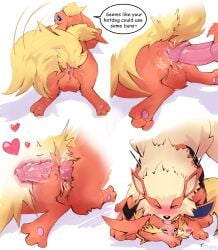 absurd_res anal anal_sex anus arcanine ass balls blush bodily_fluids canid canine doggy_style dripping ds_h0rn duo eeveelution feral feral_on_feral flareon from_behind_position generation_1_pokemon genital_fluids genitals heart_symbol hi_res knot male male/male male_penetrated male_penetrating male_penetrating_male mammal nintendo penetration penis pokemon pokemon_(species) precum precum_drip precum_on_own_penis precum_on_penis sex