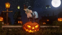 1girls 3d bent_over big_breasts blizzard_entertainment blue_skin female garter_belt garter_straps halloween jack-o'-lantern morilymory night_elf pinup queen_azshara solo stockings thick_thighs voluptuous voluptuous_female warcraft white_hair wide_hips witch_hat world_of_warcraft